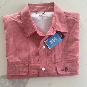 Izod Saltwater Beach Performance Surfside Short Sleeve Shirt Mens Light Pink NEW